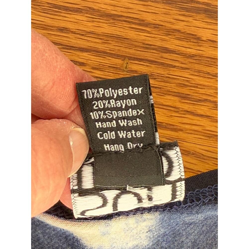 Clara Sun Woo Ikat Pattern Boat Neck 3/4 Sleeve Stretch Lagenlook Tunic Top Sz M - Picture 5 of 5